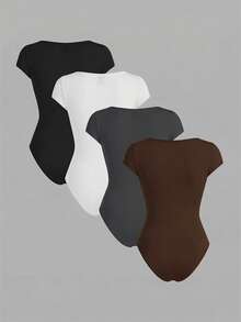 SHEIN EZwear 4件套女士彩色圆领短袖连体衣，适合夏季穿着 - 彩色 - 查看 2