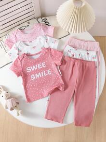 SHEIN Playful Pals 女童夏季三件套，女婴波点短袖轻薄百搭套装 - 彩色 - 查看 8