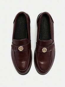 NobleVue 復古風格山茶花棕色柔軟皮革滑步便鞋 2024新款 圓頭厚底英式小皮鞋 - 棕色 - 查看 12