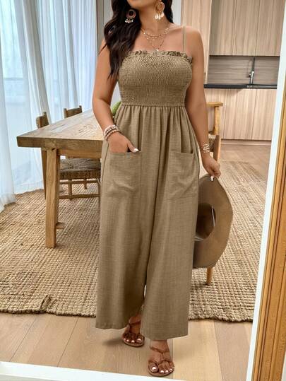 Weeklong 大码纹理面料吊带连体裤