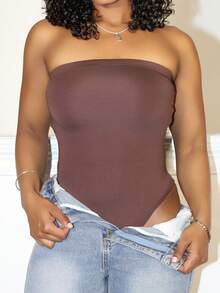 Steph T 夏季女士街头风无袖露肩连体衣 - 棕色 - 查看 3