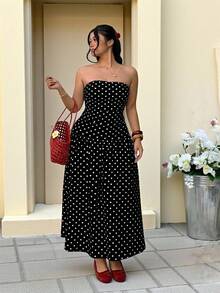 GalTyme Đầm chấm bi đen cỡ lớn dành cho nữ - màu đen - Xem 6