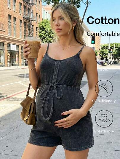 SHEIN 夏季孕妇休闲无袖哺乳连体衣