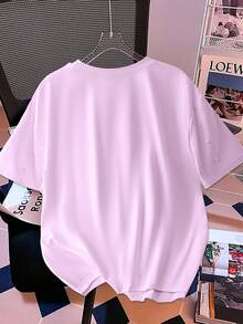 SHEIN LUNE 夏季时尚圆领泡泡珍珠白T恤短袖时尚夏季上衣T恤女式可爱上衣薰衣草色衬衫珍珠衬衫街头风上衣短袖衬衫星星衬衫女式T恤女式短袖上衣女式可爱衬衫女式上衣女式T恤女式休闲上衣女式宽松T恤女式最新款上衣女式衬衫 - 淡紫色 - 查看 2