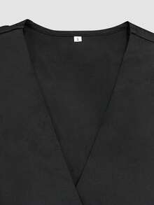 Elenzga Women's Spring/Summer New Elegant Commuting Versatile Minimalist Luxury Business Casual Black Blazer With Lace Patchwork, Loose Fit - Black - View 3