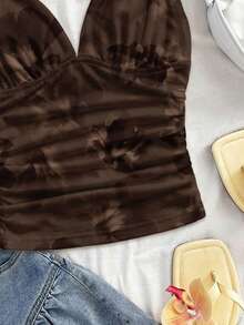 Soleia 女士优雅度假风打结吊带背心，棕色扎染花卉印花，适合度假、约会、下午茶、海滩、邮轮、城市旅行、海岛度假、音乐节、波西米亚风度假等场合，女士夏季上衣 - 彩色 - 查看 6