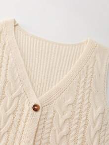 Franclia 女士单排扣麻花针织休闲背心 - 杏色 - 查看 7