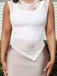 Steph T 女士夏季性感休闲网纱扎染设计圆领无袖背心上衣 - 彩色 - 查看 3