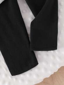 SHEIN 2 pièces Ensemble de veste longue à manches longues côtelée avec décor floral et pantalon de couleur unie pour tout-petites filles, tenue de détente casual pour le printemps et l'automne - Gris - Voir 5