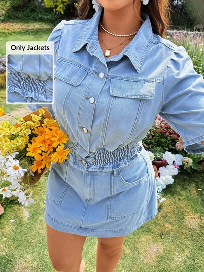 Breezaya 大码女式牛仔外套，浅蓝色牛仔短袖上衣