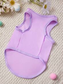 PETSIN 1件快乐海豚字母印花宠物背心，粉色拼接紫色，柔软舒适。 - 彩色 - 查看 3