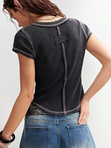 Bohemela 波西米亚风春夏女式T恤，黑色复古图案印花T恤，适合外出穿搭、休闲通勤、度假、情人节、音乐节、假日、海滩度假、返校、狂欢节、复活节、夏季、节日等各种场合，美式休闲风，Y2K风格女式休闲上衣 - 黑色 - 查看 6