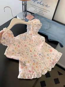 GlowEve Áo kiểu nữ mùa xuân/hè 2026 mới với họa tiết thêu hoa nhí, viền bèo nhún, tay ngắn, thích hợp cho kỳ nghỉ. - Nhiều màu - Xem 8