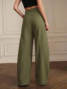 Anewsta Military Green Wide Leg Loose Casual Pants - Army Green - View 2
