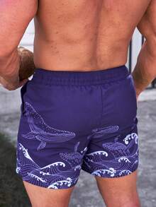 CoralVoy Shorts de playa con estampado de olas y cordón ajustable para hombres - Morado - Ver 2