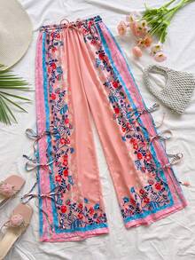 Soleia 女士度假植物图案系带阔腿宽松裤 - 彩色 - 查看 2