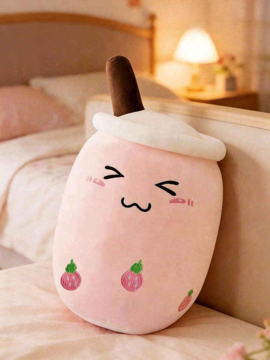 1 包可爱毛绒波霸奶茶抱枕奶茶杯抱枕食物毛绒玩具，柔软可爱抱枕毛绒玩具生日圣诞节节日情人节礼物（粉色） - 彩色 - 查看 1