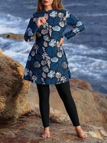 Swim Shayni Bộ đồ bơi Burkini cỡ lớn dành cho kỳ nghỉ hè, in hình vỏ sò, tay dài và quần. - Nhiều màu - Xem 3