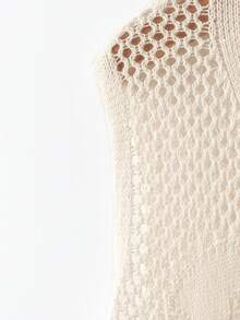 GlowEve Women's Solid Color Hollow V-Neck Sleeveless Knit Top - Beige - View 4