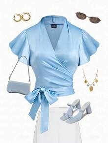 GlowEve Elegant Summer Shirts For Casual Commuting Woven By Women - Blue - View 1