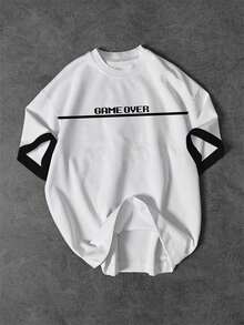 Manfinity EMRG 男士 GAME OVER 解构短袖 T 恤，美式街头风宽松圆领 T 恤 - 彩色 - 查看 1