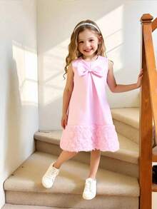 SHEIN Glamorique Kids 女童花童伴娘礼服，婚礼，花童，优雅，3D玫瑰，蕾丝连衣裙，女婴夏季连衣裙，生日照服装，生日派对，春季，夏季，舞会礼服，优雅派对礼服，女童生日礼服，儿童缎面连衣裙，儿童小新娘礼服，儿童礼服衬裙，女童公主裙，花边连衣裙，粉色蝴蝶结连衣裙，女童连衣裙，儿童连衣裙，迷人儿童连衣裙，蝴蝶结细节连衣裙，儿童生日礼服，粉色儿童连衣裙 - 粉色 - 查看 1