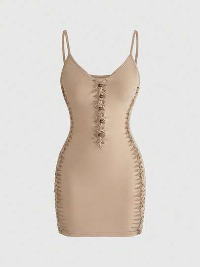 ROMWE Hippie Vestido mini ajustado con tirantes finos, estampado floral y diseño calado para festivales de música occidentales