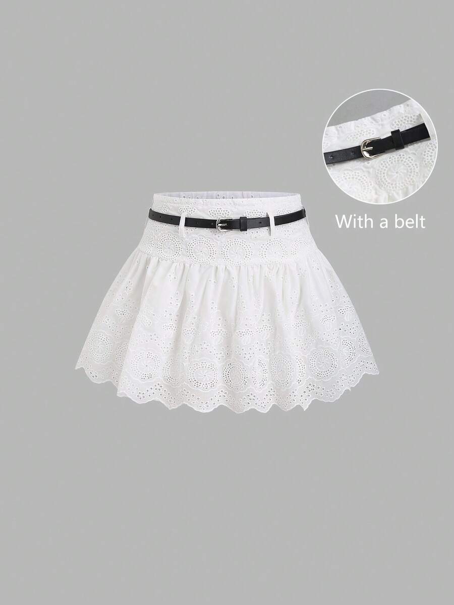Sweetra Women's Embroidered Pattern Short Skirt, Summer - White - View 1
