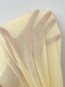 Firerie Women's Elegant Casual Commute Vacation Romantic Date Outfit, Pale Yellow Mesh Ruffle Collar Cap Sleeve Slim Fit T-Shirt, Teacher Outfit, Airport Outfit, Going Out Outfit, Elegant Vacation - Yellow - View 7