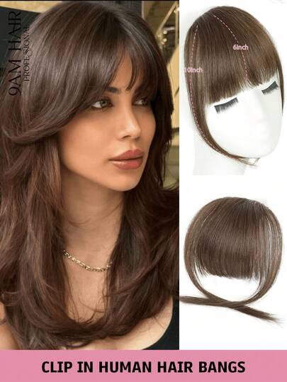 Clip In Bangs Real Human Hair Bangs Hair Clip Fringe With Temples Hairpieces For Women Natural Looking Fake Bangs For Daily Wear Human Hair Wispy Bangs Clip In Hair Extensions (Light Brown Color)