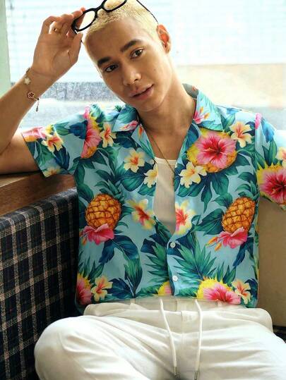 Manfinity Unisex Men's Fashionable Printed Short Sleeve Shirt, Spring/Summer