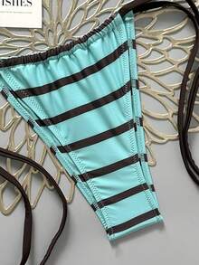 SHEIN Swim Vcay 女士夏季沙滩条纹吊带系带性感比基尼和三角泳裤套装 - 彩色 - 查看 6