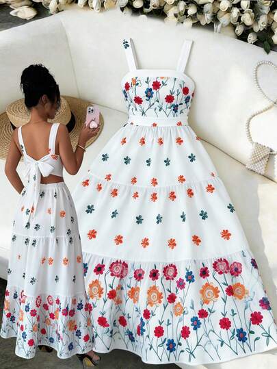 Elenzga Women's Elegant Floral Print Dress, Suitable For Summer Vacation