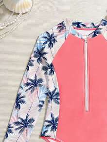 新款时尚女童连体泳衣，长袖拉链前开式三角泳裤 - 彩色 - 查看 4