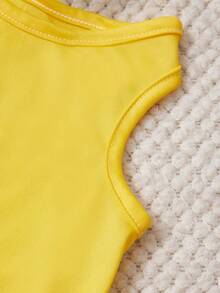 PETSIN 一件橙色字母印花宠物背心，黄色缝线，柔软透气，舒适的宠物服装 - 黃色 - 查看 2