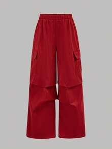 SHEIN 少女休闲街头风圆领可爱印花T恤和裤子套装，红色 - 紅色 - 查看 9