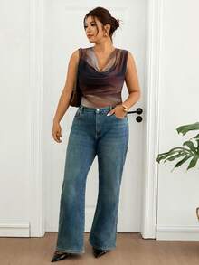 Lounesse 大码女式扎染连体衣，休闲无袖连身裤 - 彩色 - 查看 7