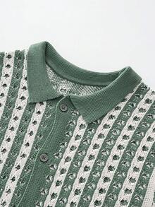 Manfinity Homme Men's Casual Colorblock Striped Hollow-Out Knit Top, Spring/Summer - Dark Green - View 8
