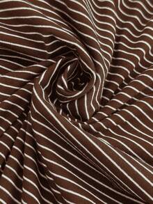 Enliva Plus Size Brown & White Striped Casual Drawstring Pants, Autumn/Winter, Christmas, New Year, Thanksgiving, Party, Wedding, Beach, Graduation, Chic, Elegant, Casual, Going Out, Date, Appointment, Commute Striped Drawstring Pants, For Apple And Rounded Body Shape - Brown - View 5