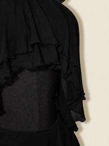 SHEIN ICON Layered Ruffle Halter Backless Mini Dress For Women - Black - View 7