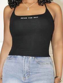 Steph T 背面有字母图案的无袖上衣 背心 学院风上衣 - 黑色 - 查看 4