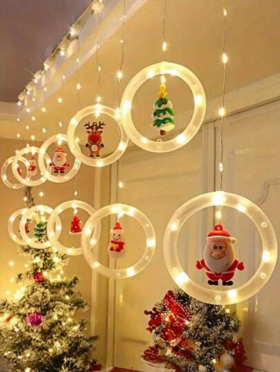 1 Brand New Package [LED Christmas Decorative Lights - DIY Christmas LED Curtain Light Set] USB-Powered Holiday Decorative String Lights, Including Christmas-Themed Shapes Such As Christmas Trees, Snowmen, Reindeer, And Santa Claus - Suitable For Home, Bedroom, Parties, And Indoor Christmas Decorations. The Colorful Lights Can Also Be Used For Window Displays! Christmas Decorations, Christmas Holiday Decor, Christmas Tree Gifts.