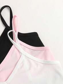 SHEIN Girlism 3件套少女简约字母装饰吊带背心文胸套装 - 彩色 - 查看 6