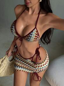Swim SXY Bộ bikini 3 mảnh hở lưng, kiểu dây buộc cổ mới của Swim Oasis-D dành cho nữ, thích hợp cho kỳ nghỉ biển. - Nhiều màu - Xem 2