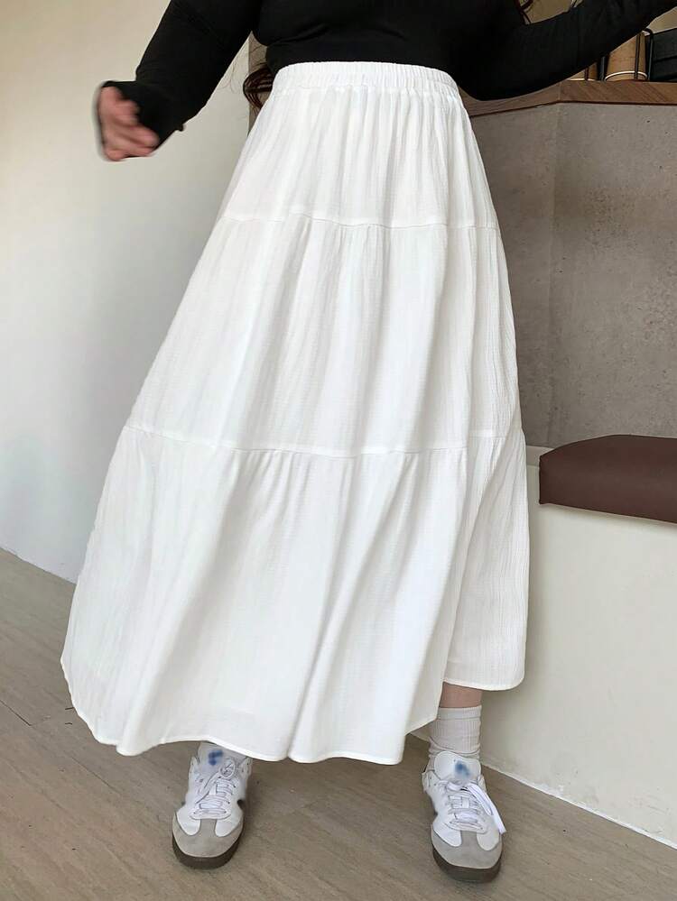 Dazy Plus White Elastic Waist Patchwork A-Line Skirt, Spring/Summer
