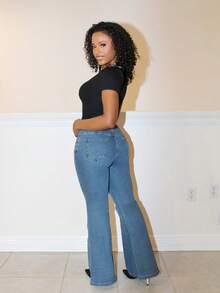 Steph T Women's Casual Flared Jeans With Pockets - Dark Wash - View 4