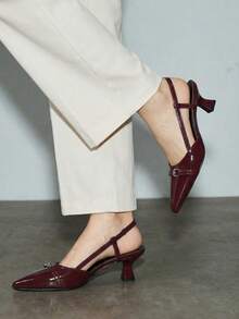 2024秋冬新款尖头性感中跟派对鞋女凉鞋设计师夏季高跟休闲正装拖鞋，优雅 - 酒紅色 - 查看 2