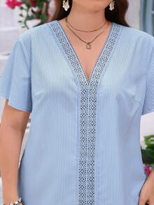 Zaforene Plus Size Women Brown Ruffle Casual/Daily Commute Shirt Gym Summer - Blue - View 4