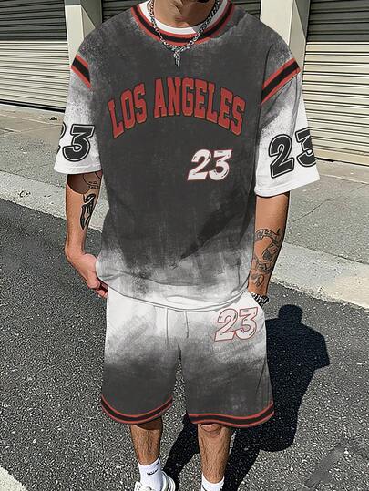 Manfinity EMRG 男士街头运动短袖T恤套装（2件装）搭配松紧腰抽绳短裤，实用口袋，运动休闲时尚，适合足球运动服、健身、户外休闲、街头风等场合，也可作为男友礼物、节日礼物、春夏两季、暑假穿着，复古风，适合外出、派对、节日庆典等场合，是送给男友的理想之选。