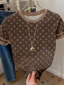 Resyla Áo thun nữ tay ngắn cổ tròn in chữ, kiểu dáng thường ngày, đa năng. - Nhiều màu - Xem 3